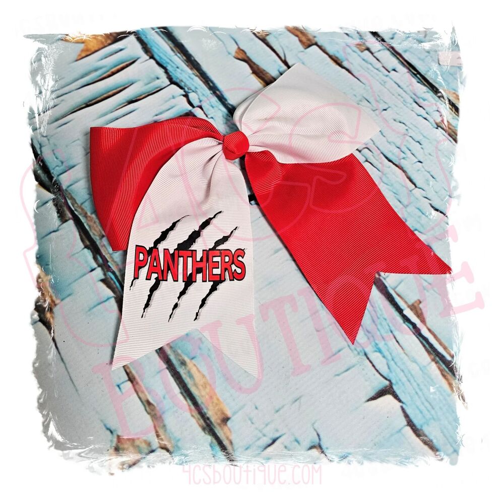 Panthers Cheer Ponytail Bow Red White Hair Bow School Spirit Boutique Handmade